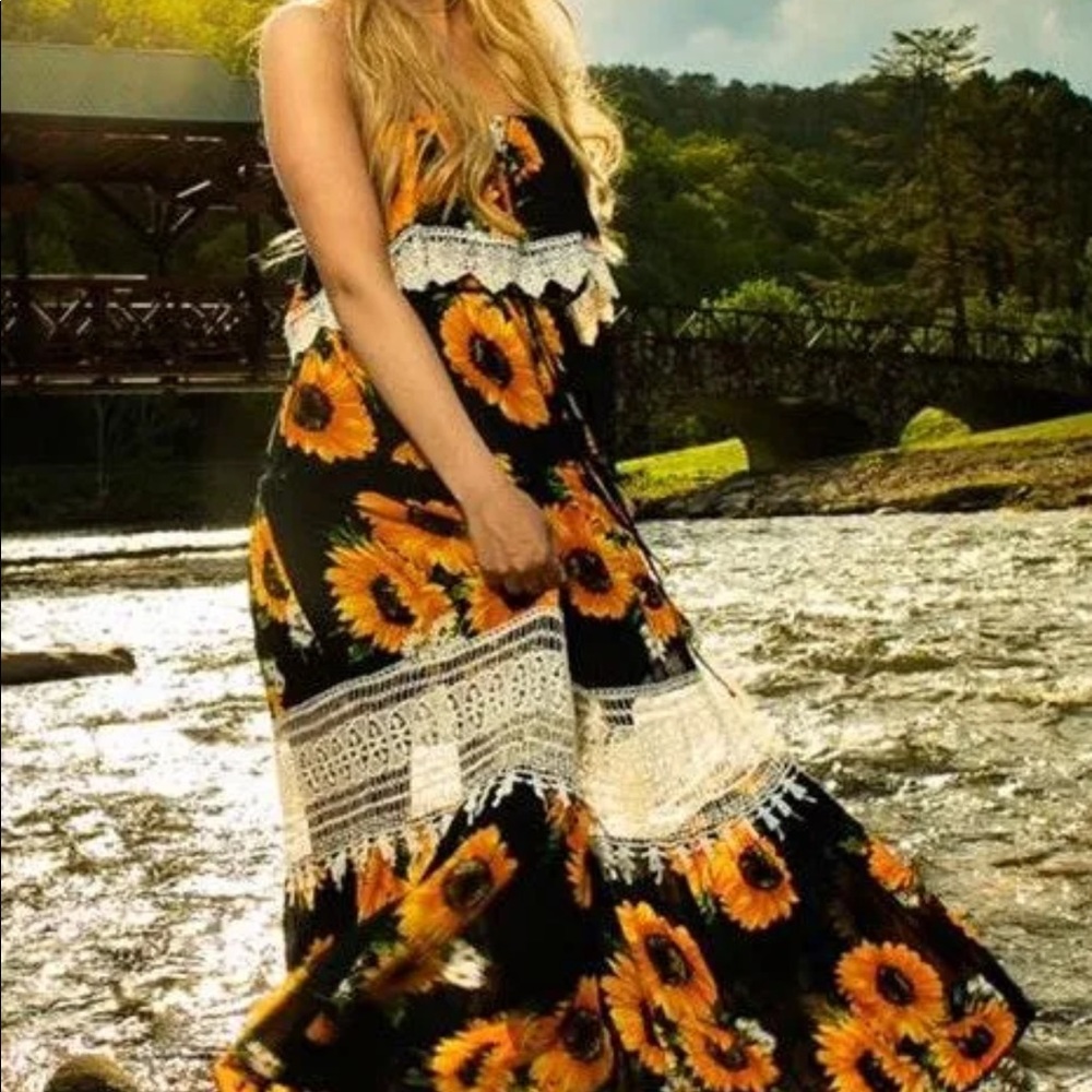 Altar’D State Sunflower Off Shoulder Maxi Dress